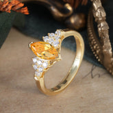 1CT Marquise Cut Citrine Cluster Engagement Anniversary Ring